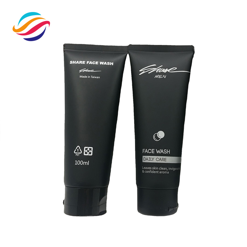 PE black facial cleanser tube view 1