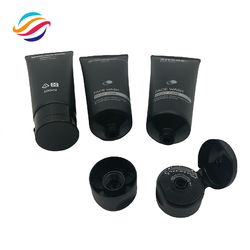 PE black facial cleanser tube view 2