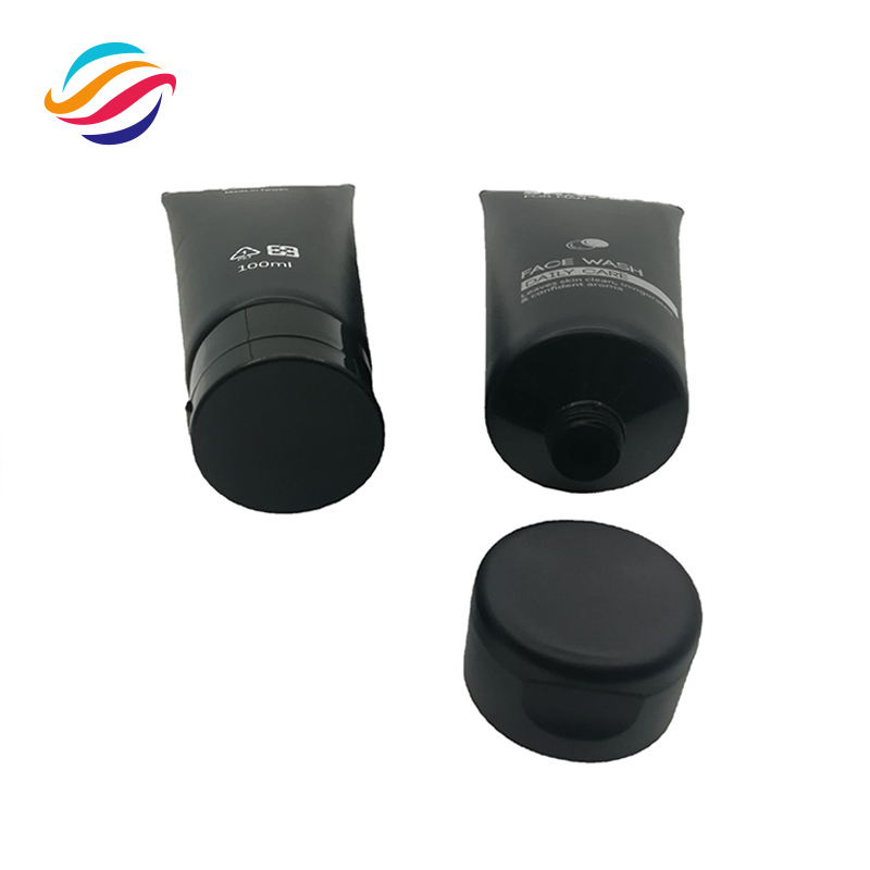 PE black facial cleanser tube view 3