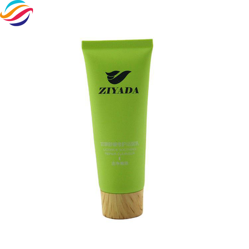 PE wood-cap facial cleanser tube view 1