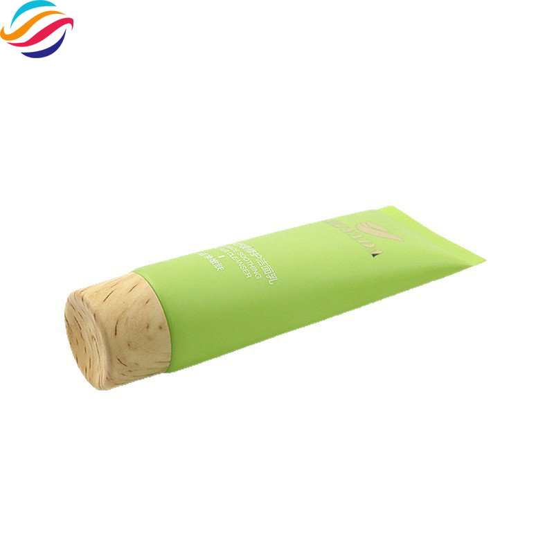 PE wood-cap facial cleanser tube view 2